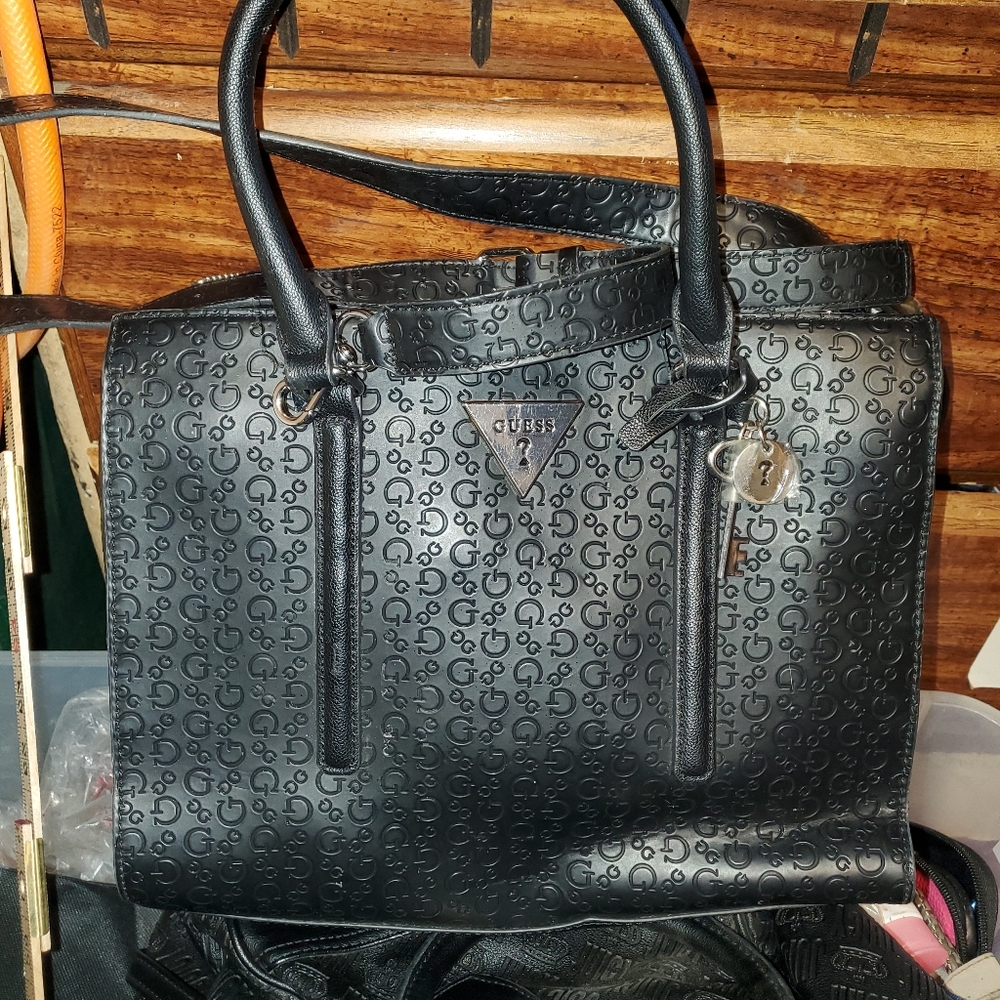 Guess Black Monogram Satchel Bag